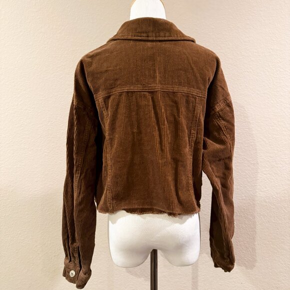 FOREVER21 Jacket Womens M Corduroy Frayed Cropped Button Front Brown - Picture 2 of 14